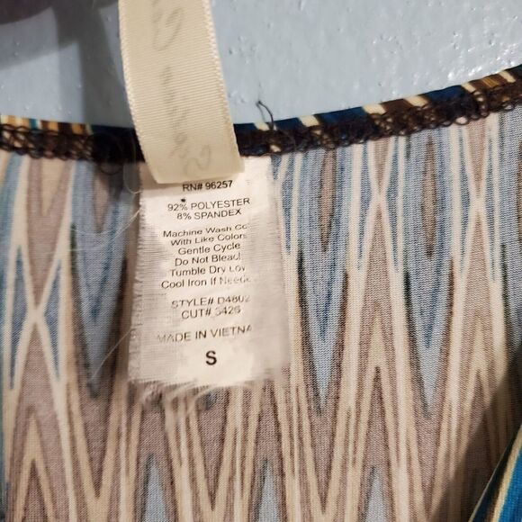 PerSeption Concept Dress Womens Small Brown Teal Vneck Cap Sleeve Spring - Picture 4 of 4